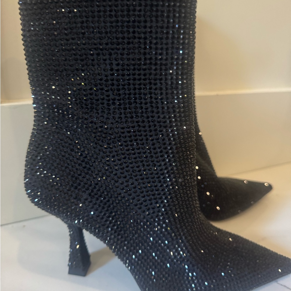 Zara Black Sparkle Heeled Boots